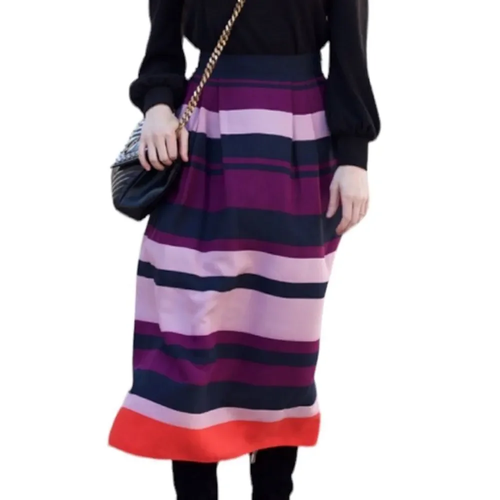 Ann Taylor | Horizontal Stripe Pleated Skirt